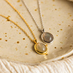 Oval Labradorite Pendant Necklace Silver 18K Gold Plated