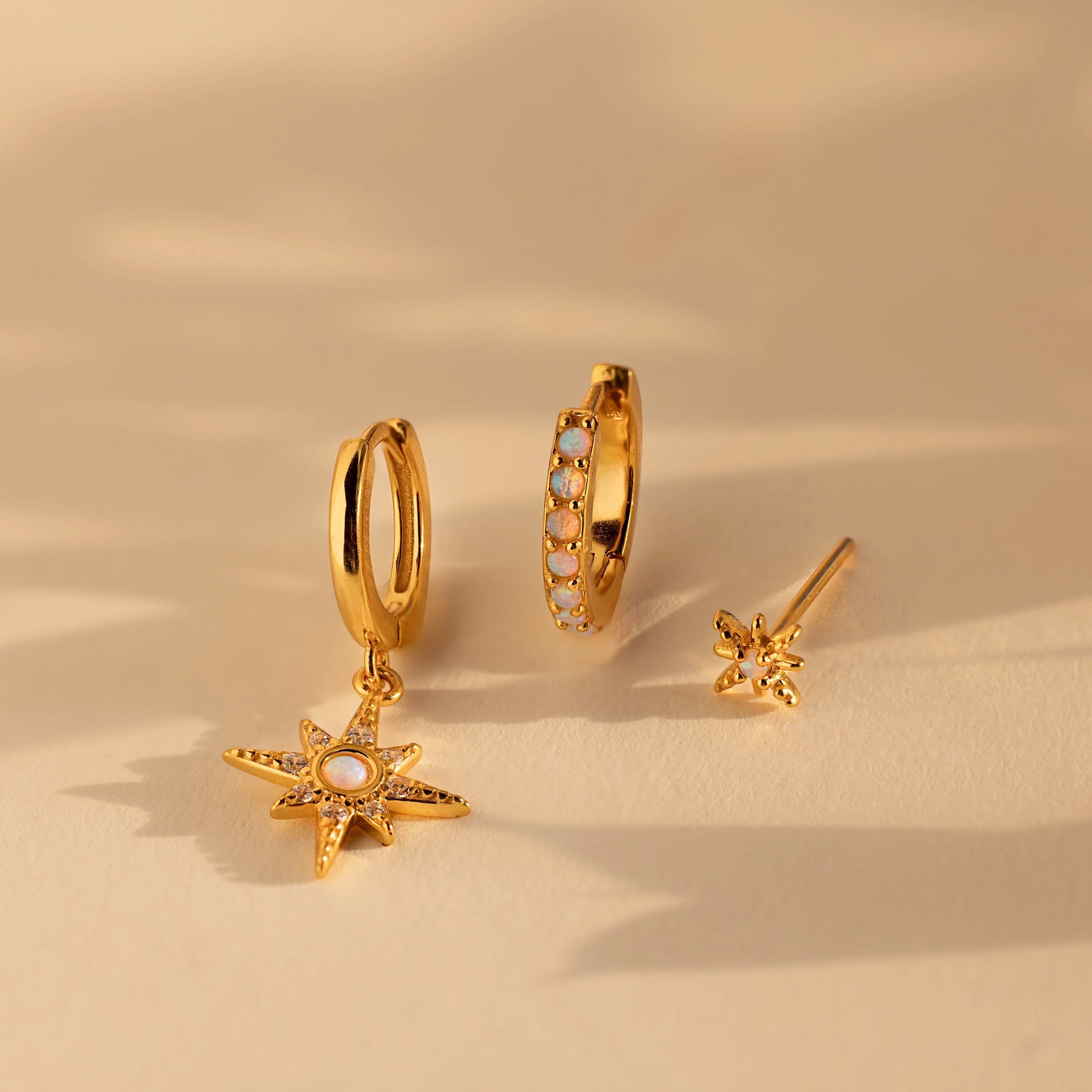 Opal Starburst Earrings Set Silver 18K Gold Plated