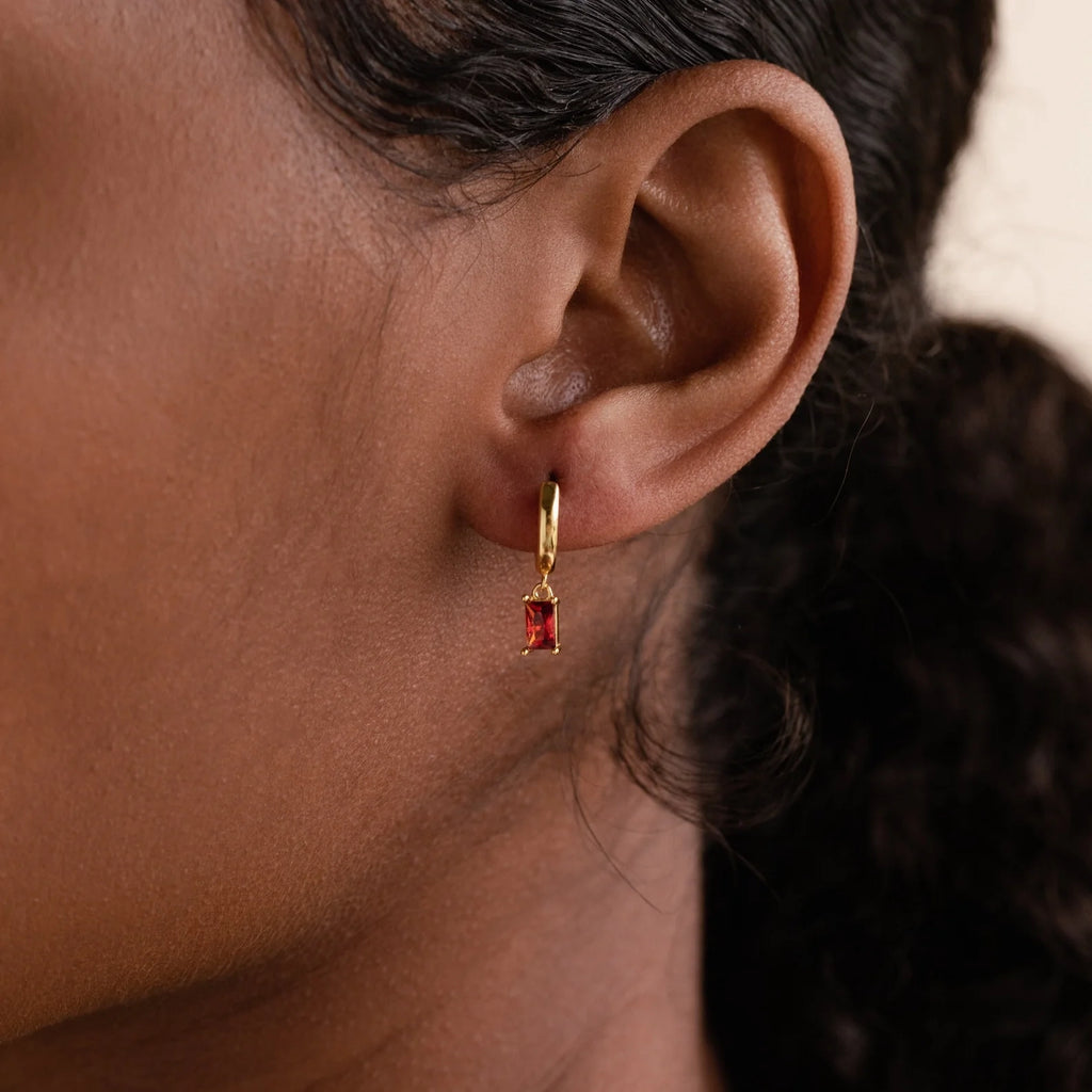 Baguette Birthstone Huggies Silver 18K Gold Plated
