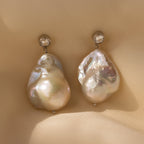 Diamond Baroque Pearl Studs Silver 18K Gold Plated