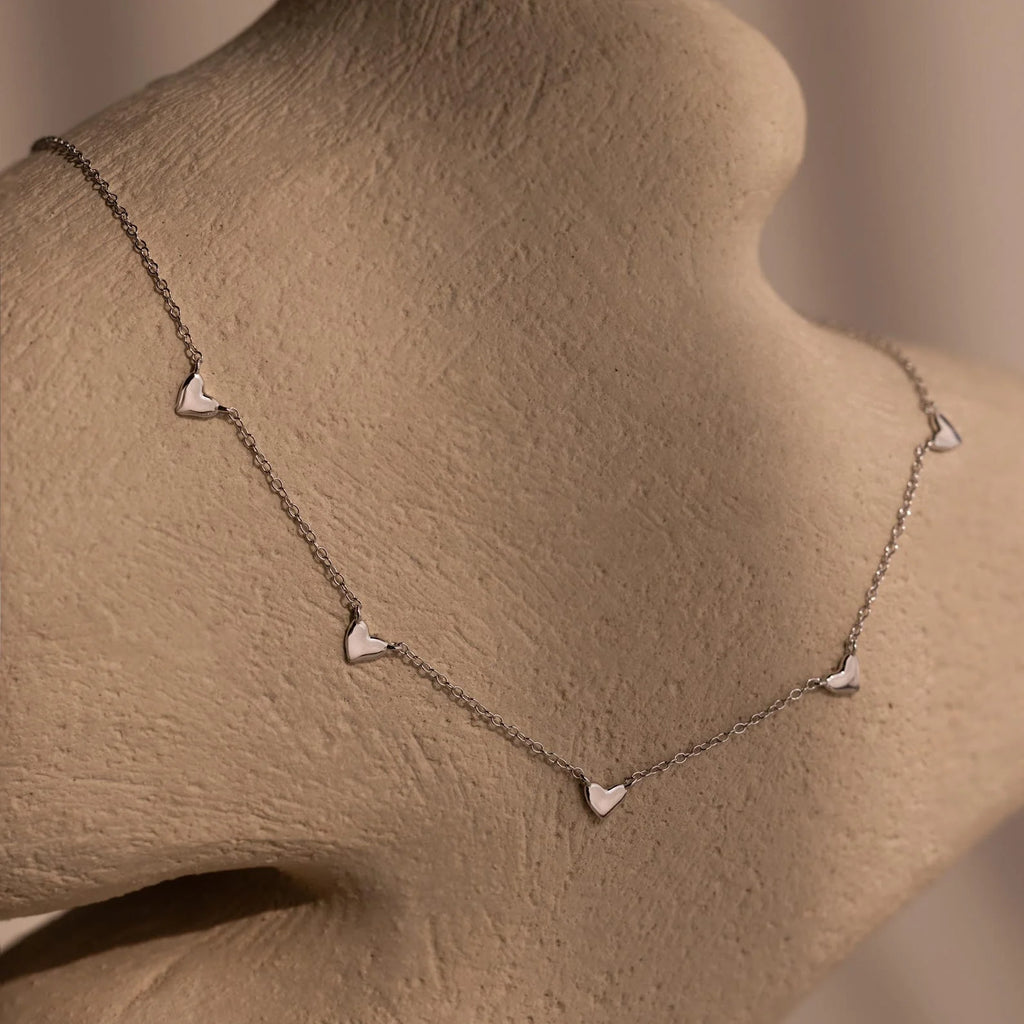 Heart Station Necklace & Bracelet Set Silver 18K Gold Plated