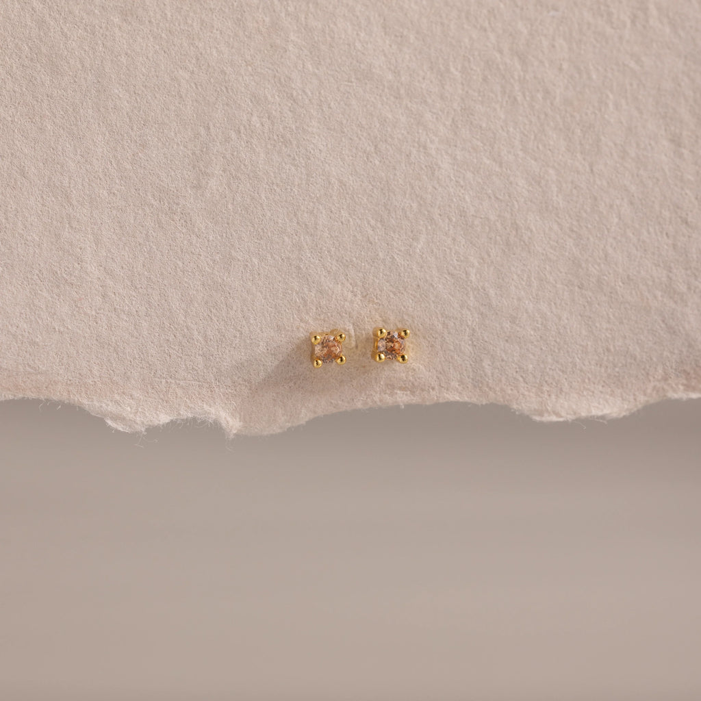 Dainty Topaz Flatback Studs  Silver 18K Gold Plated