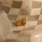 Jade Clover Studs Silver 18K Gold Plated