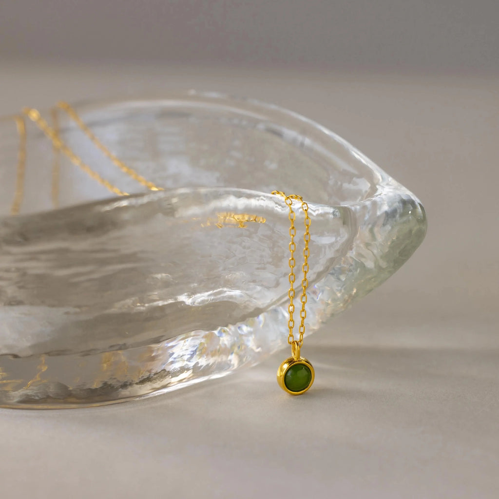 Jade Charm Necklace Silver 18K Gold Plated