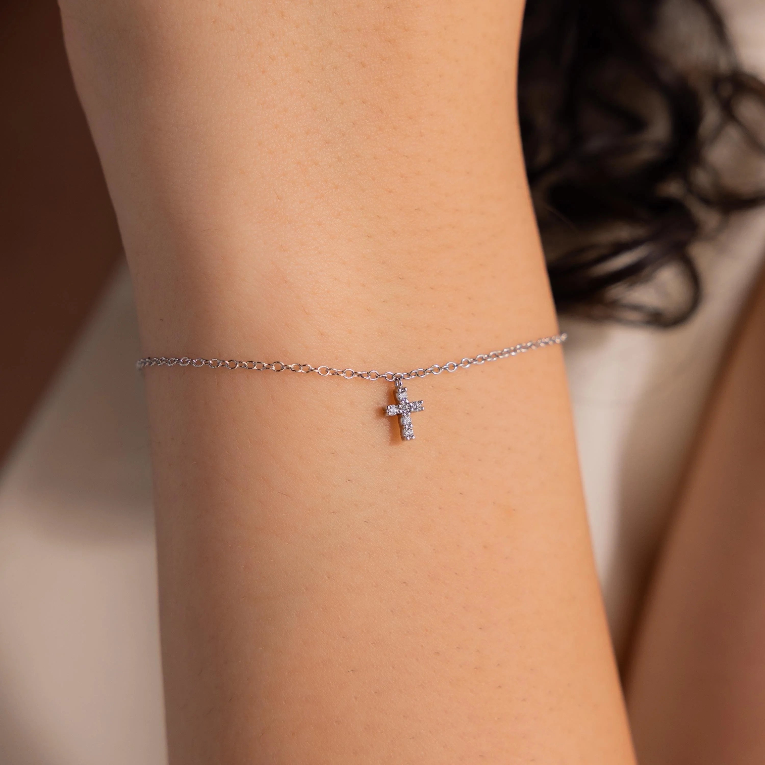 Dainty Cross Charm Bracelet Silver 18K Gold Plated