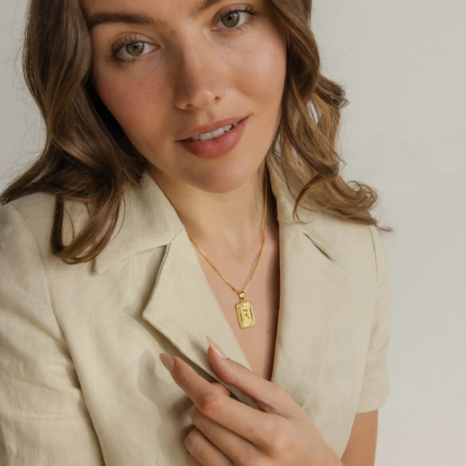 Initial Rectangle Pendant Necklace Silver 18K Gold Plated