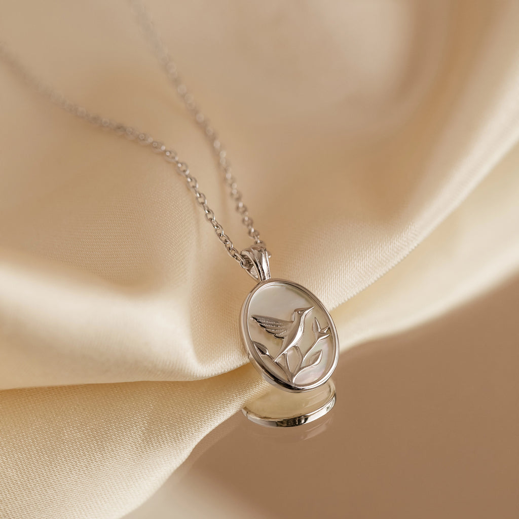 Pearl Hummingbird Necklace  Silver 18K Gold Plated