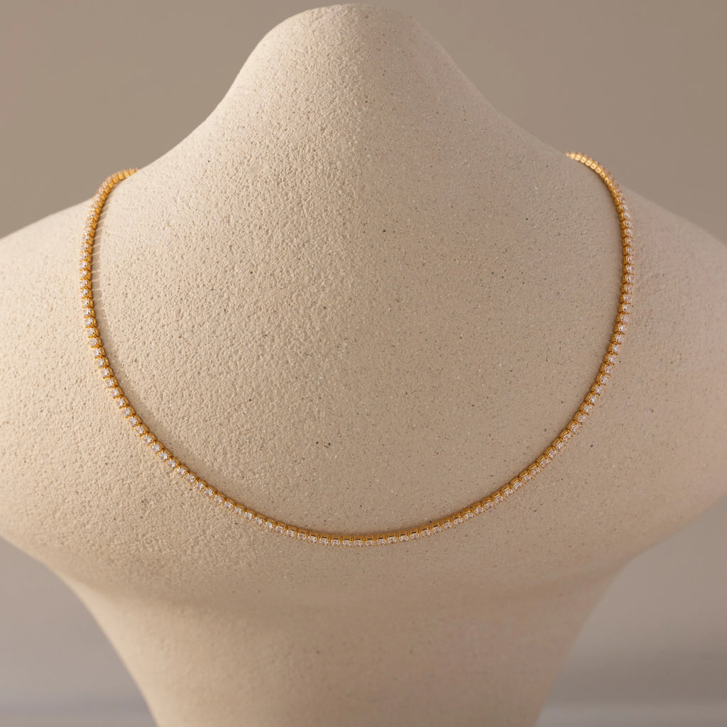 Diamond Tennis Choker Necklace Silver 18K Gold Plated
