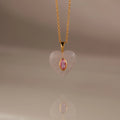 Pink Heart & Marquise Stone Tourmaline Crystal Necklace Silver 18K Gold Plated