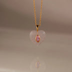 Pink Heart & Marquise Stone Tourmaline Crystal Necklace Silver 18K Gold Plated