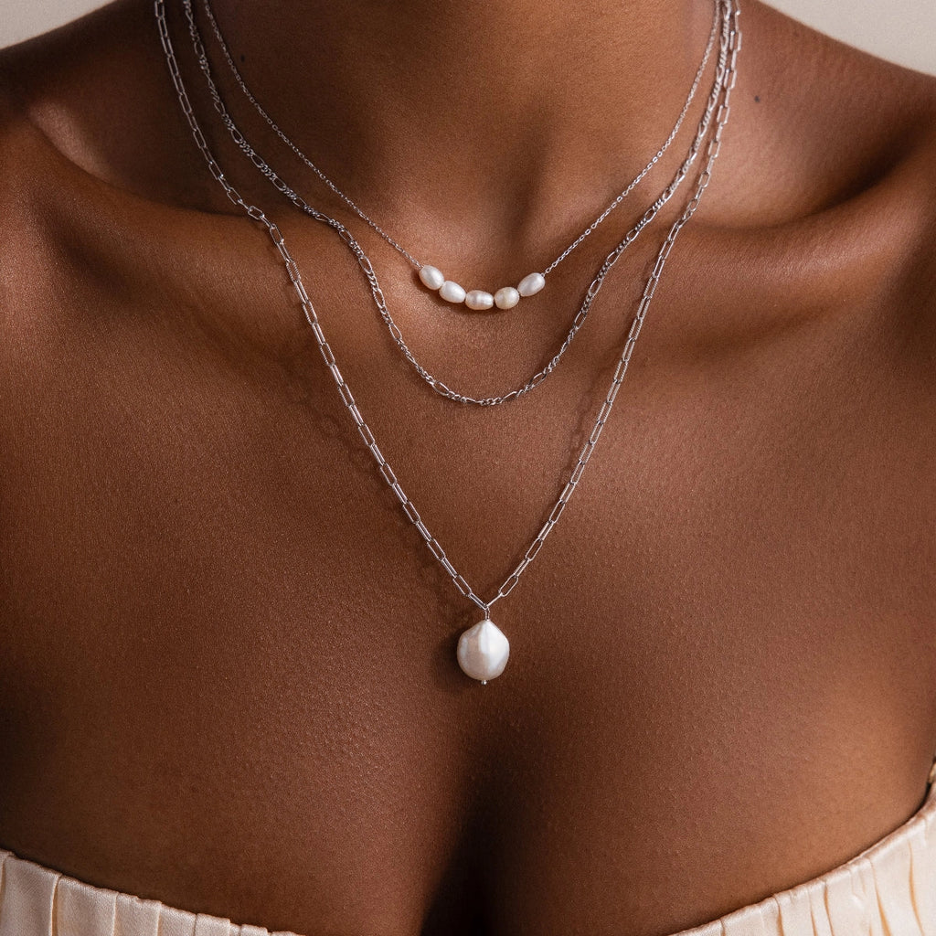 Baroque Pearl Necklace Silver 18K Gold Plated