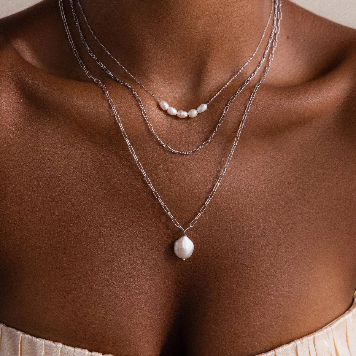 Baroque Pearl Necklace Silver 18K Gold Plated