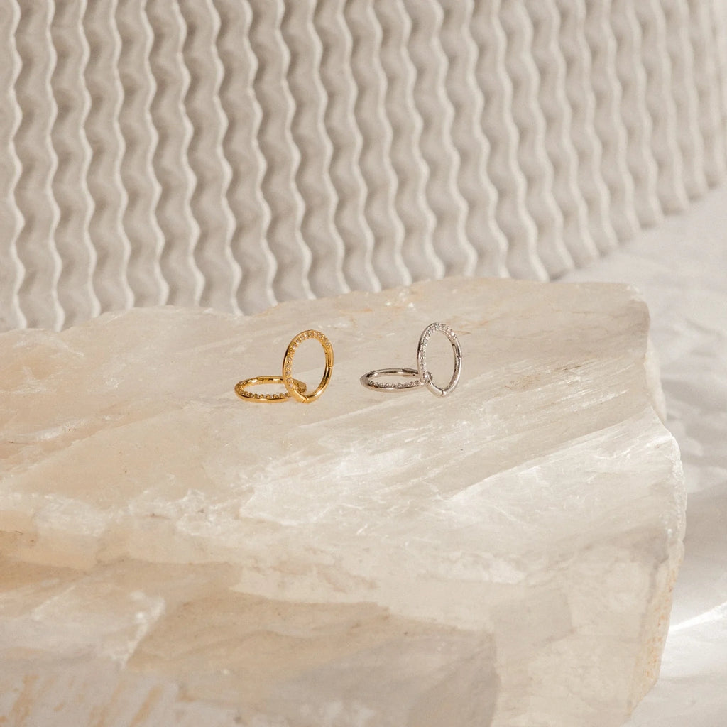 Diamond Pave Mini Huggies Silver 18K Gold Plated