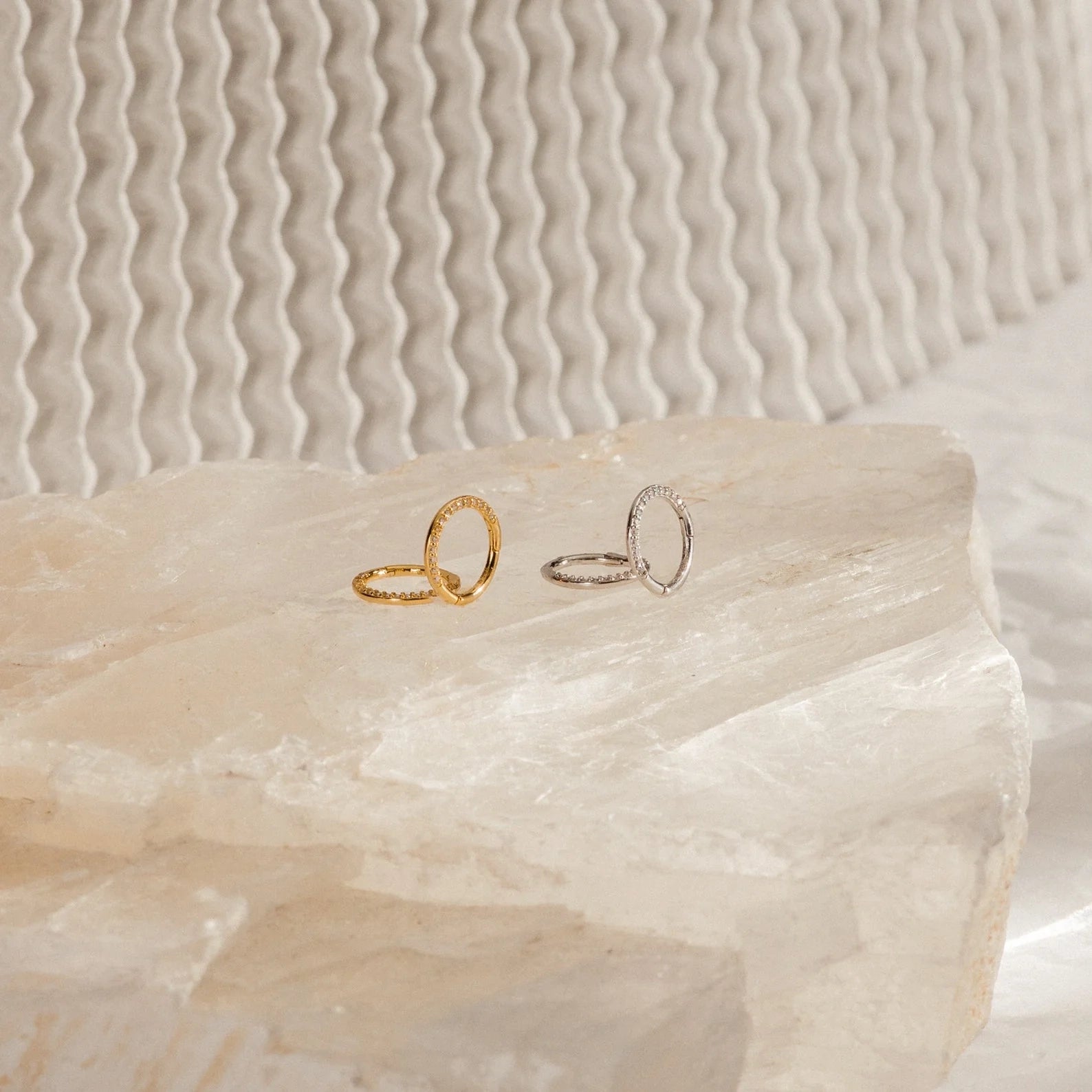 Diamond Pave Mini Huggies Silver 18K Gold Plated