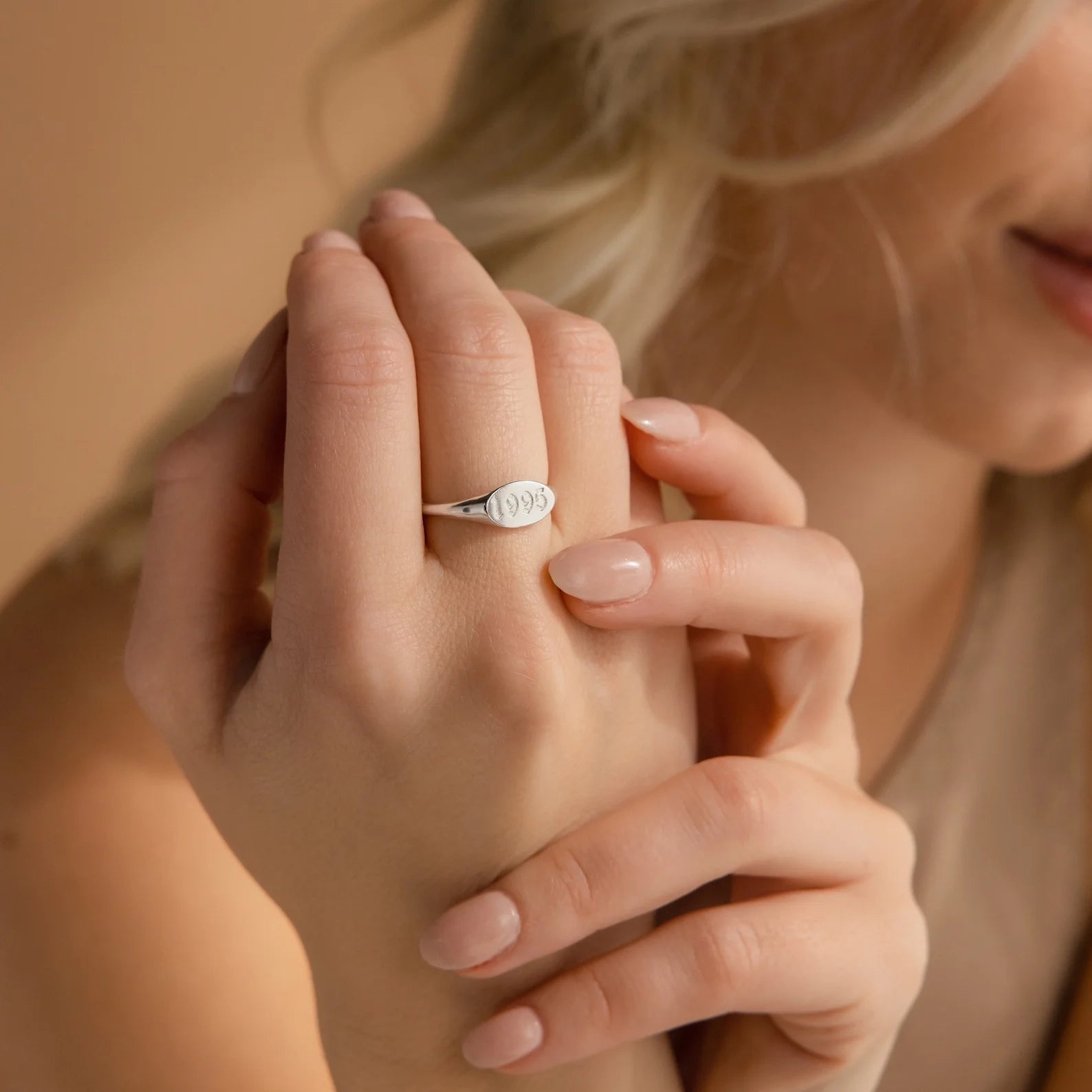 Oval Signet Charm Ring Silver 18K Gold Plated