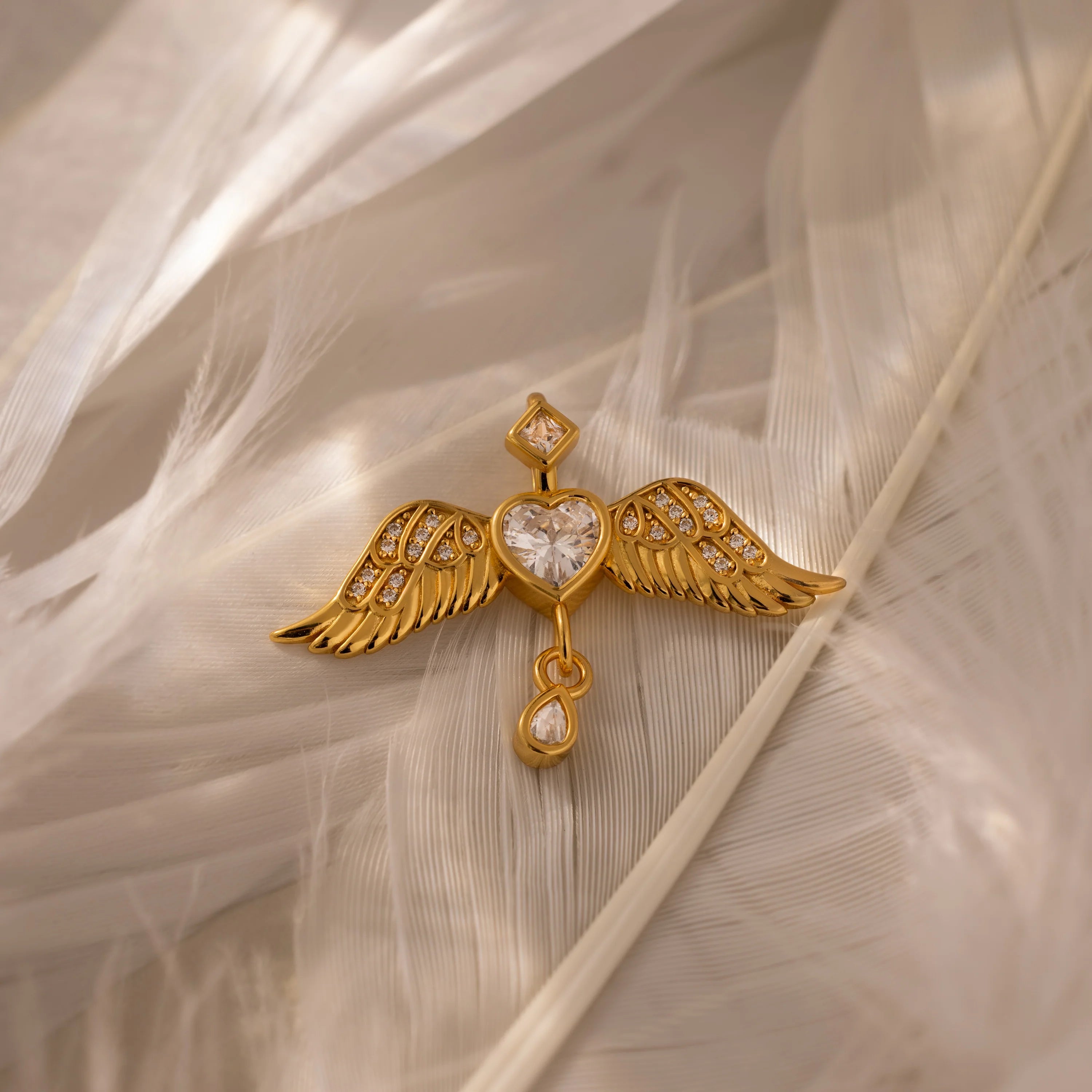 Diamond Angel Wing Charm Silver 18K Gold Plated