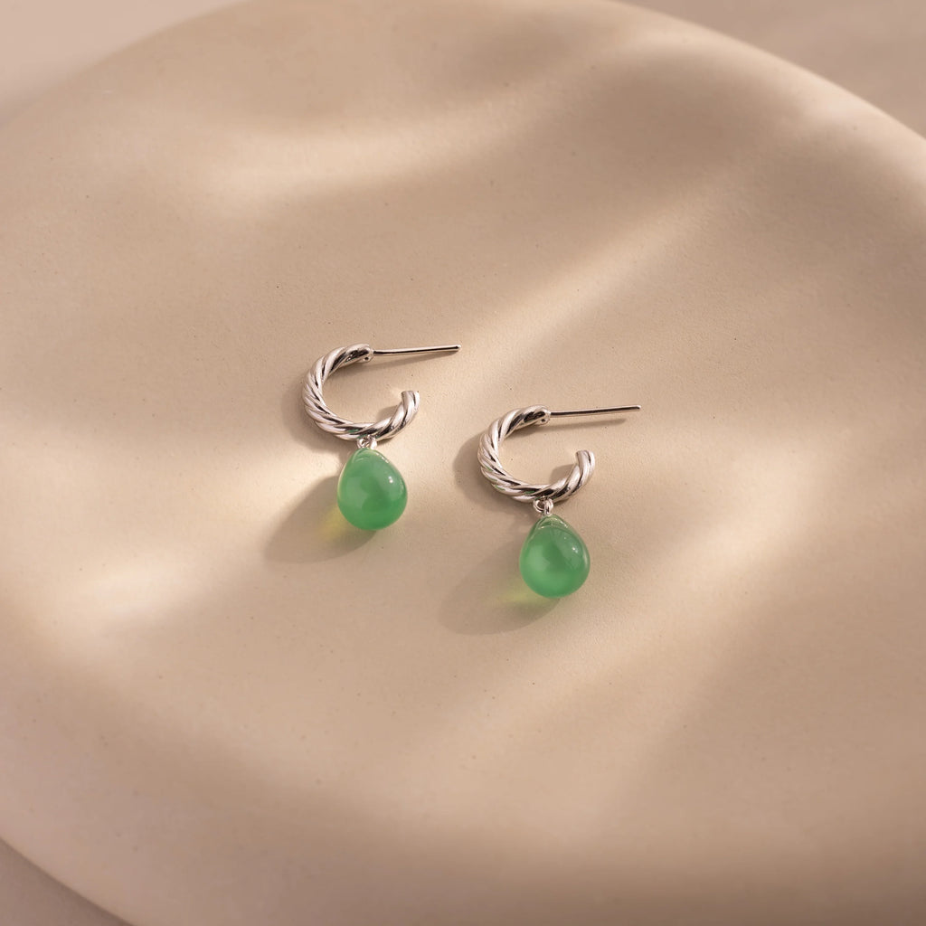 Twisted Jade Hoops Silver 18K Gold Plated