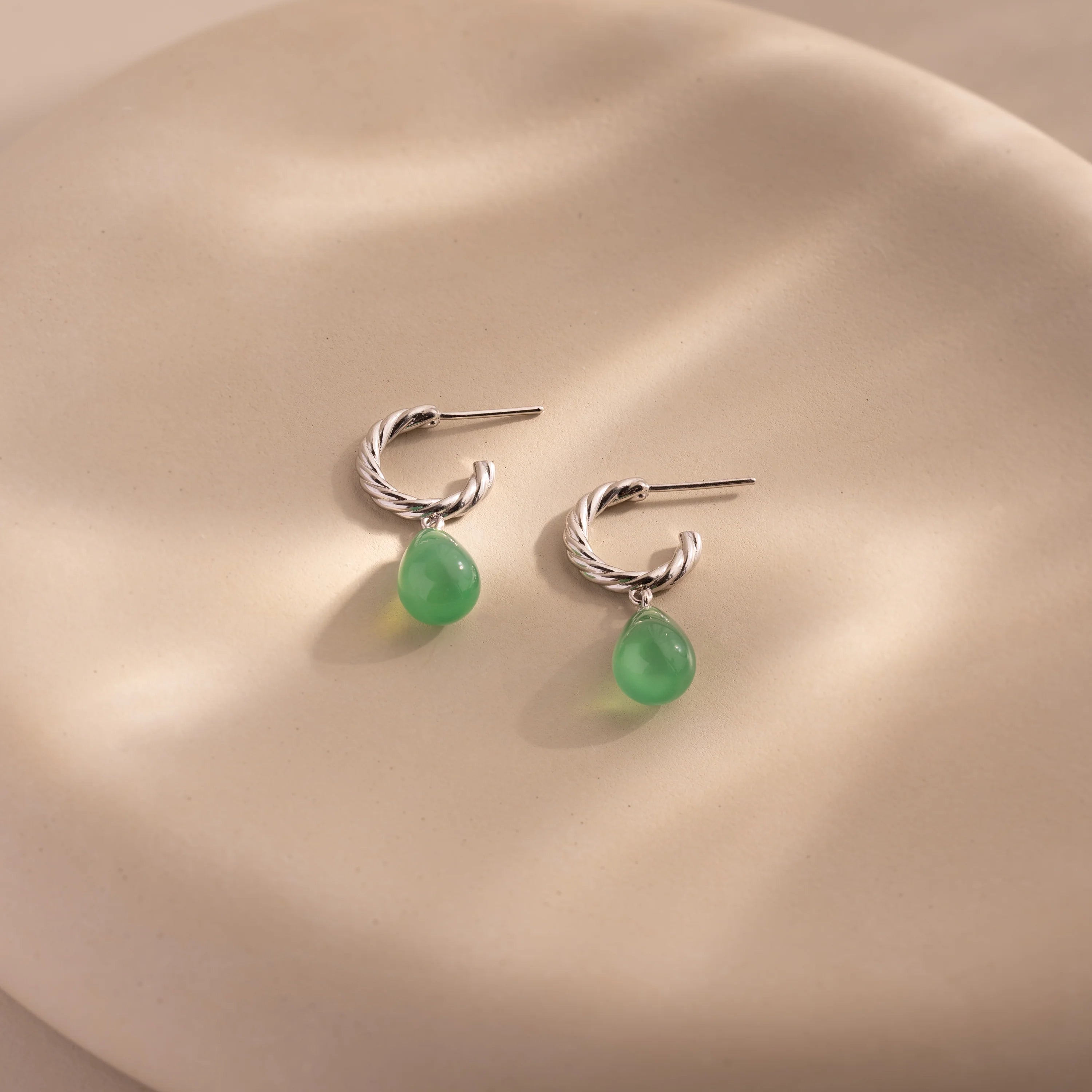 Twisted Jade Hoops Silver 18K Gold Plated