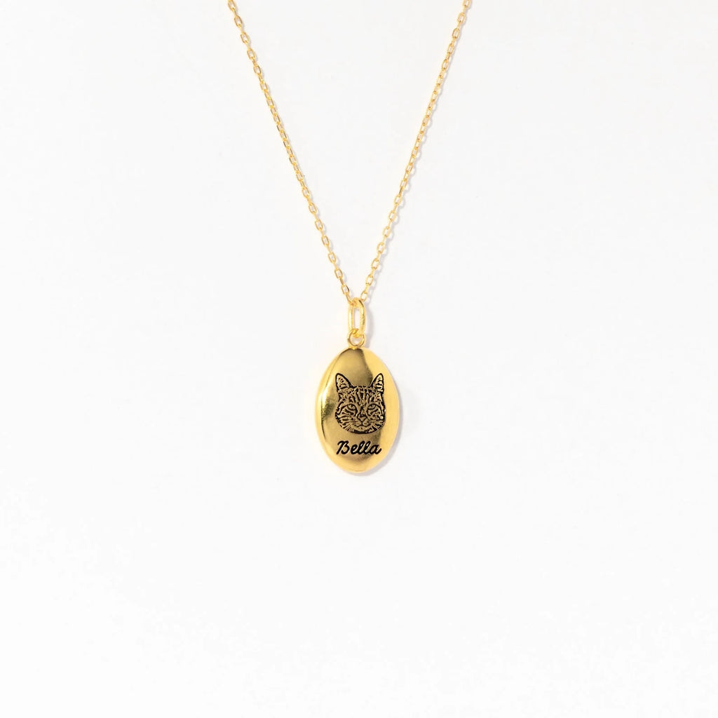 Oval Pet Necklace Silver 18K Gold Plated