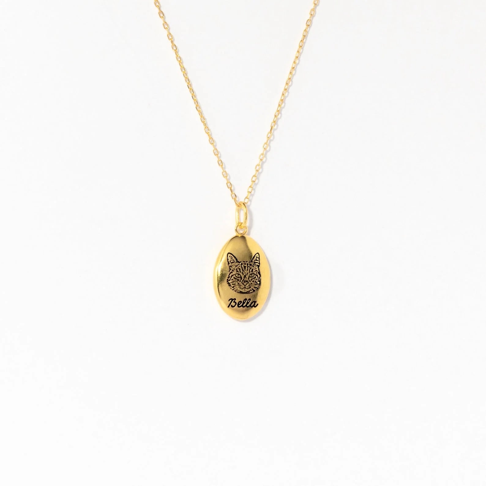 Oval Pet Necklace Silver 18K Gold Plated