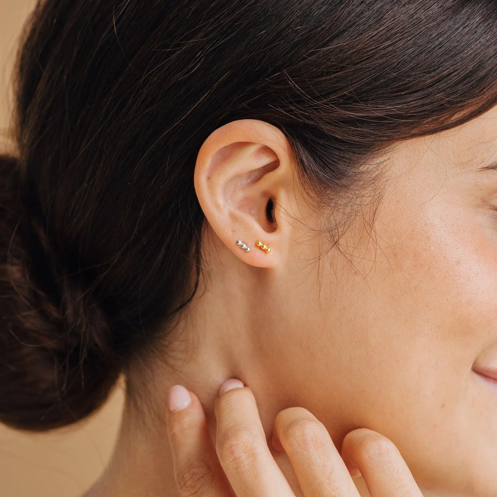 Trio Beaded Bar Studs Silver 18K Gold Plated