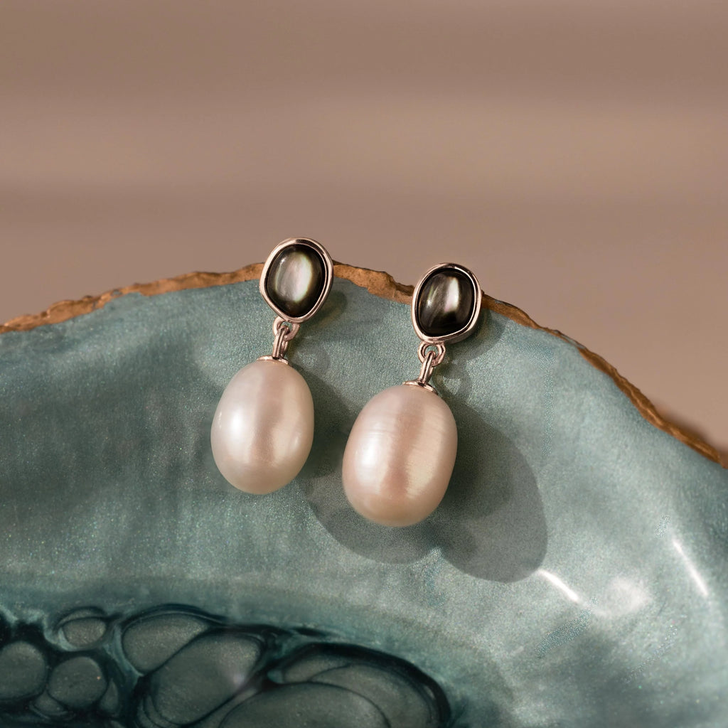 Midnight Pearl Drop Earrings Silver 18K Gold Plated
