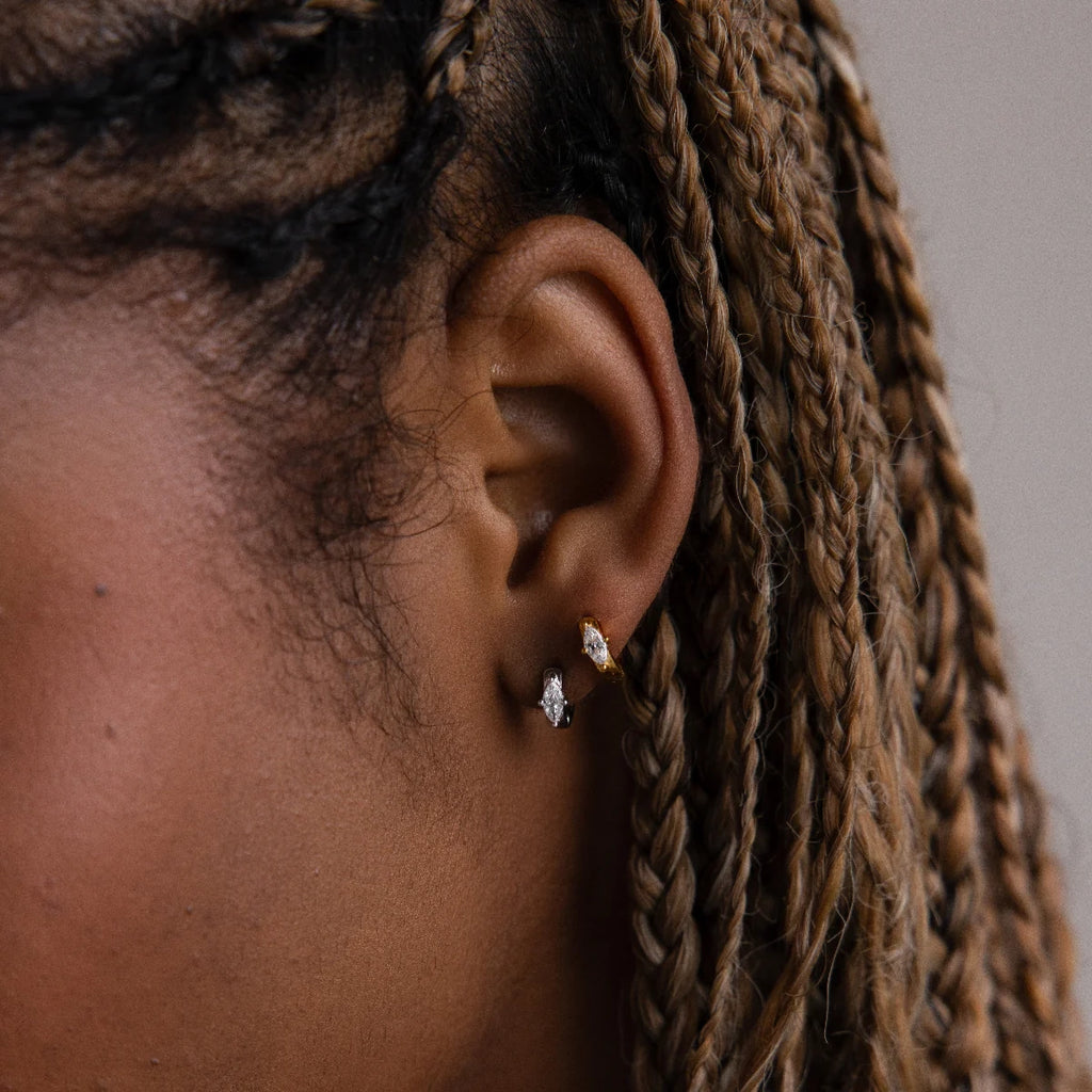 Marquise Diamond Huggie Hoops Silver 18K Gold Plated