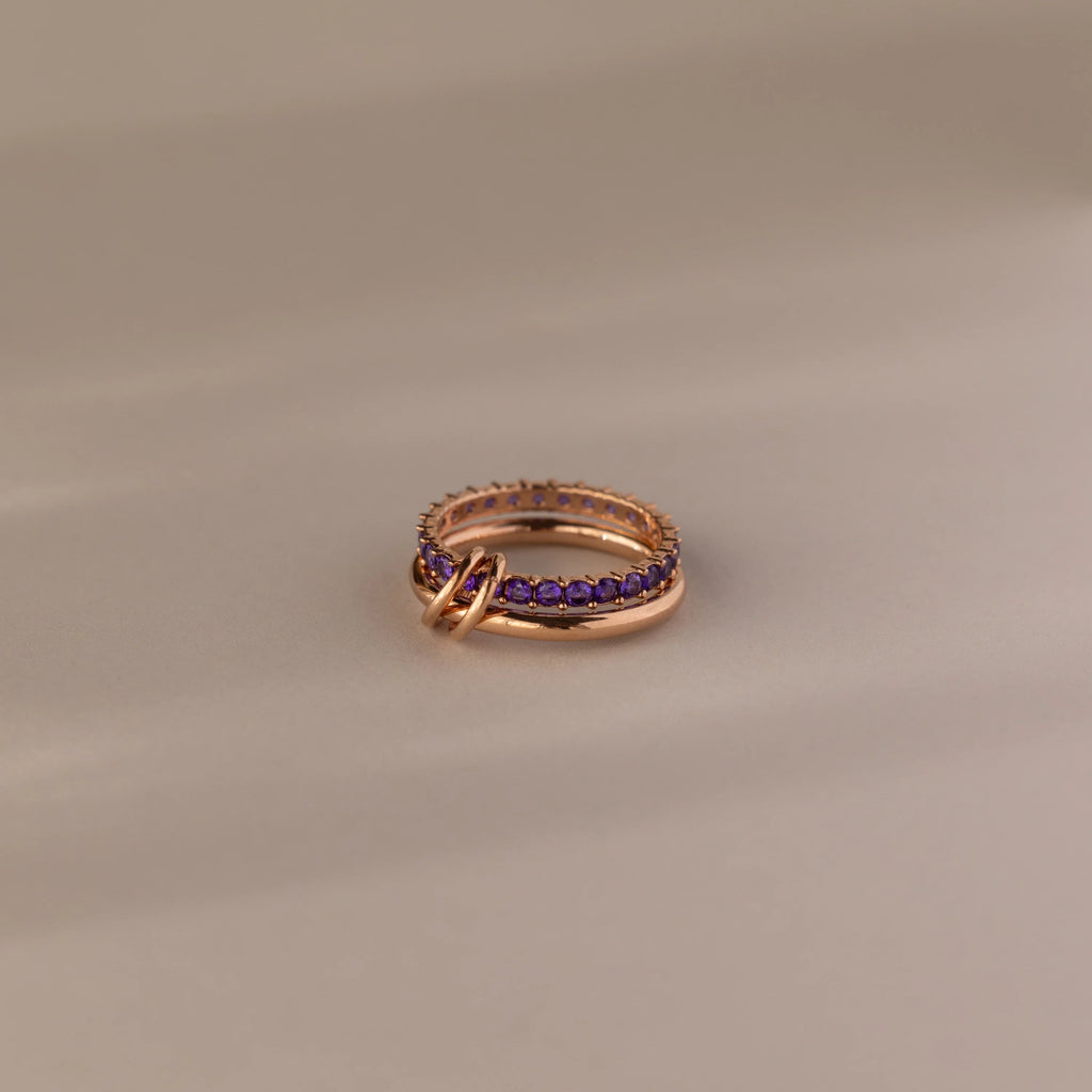Amethyst  Eternity Band Ring Set Silver 18K Gold Plated