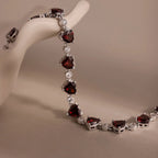 Diamond Garnet Heart Tennis Bracelet Silver 18K Gold Plated