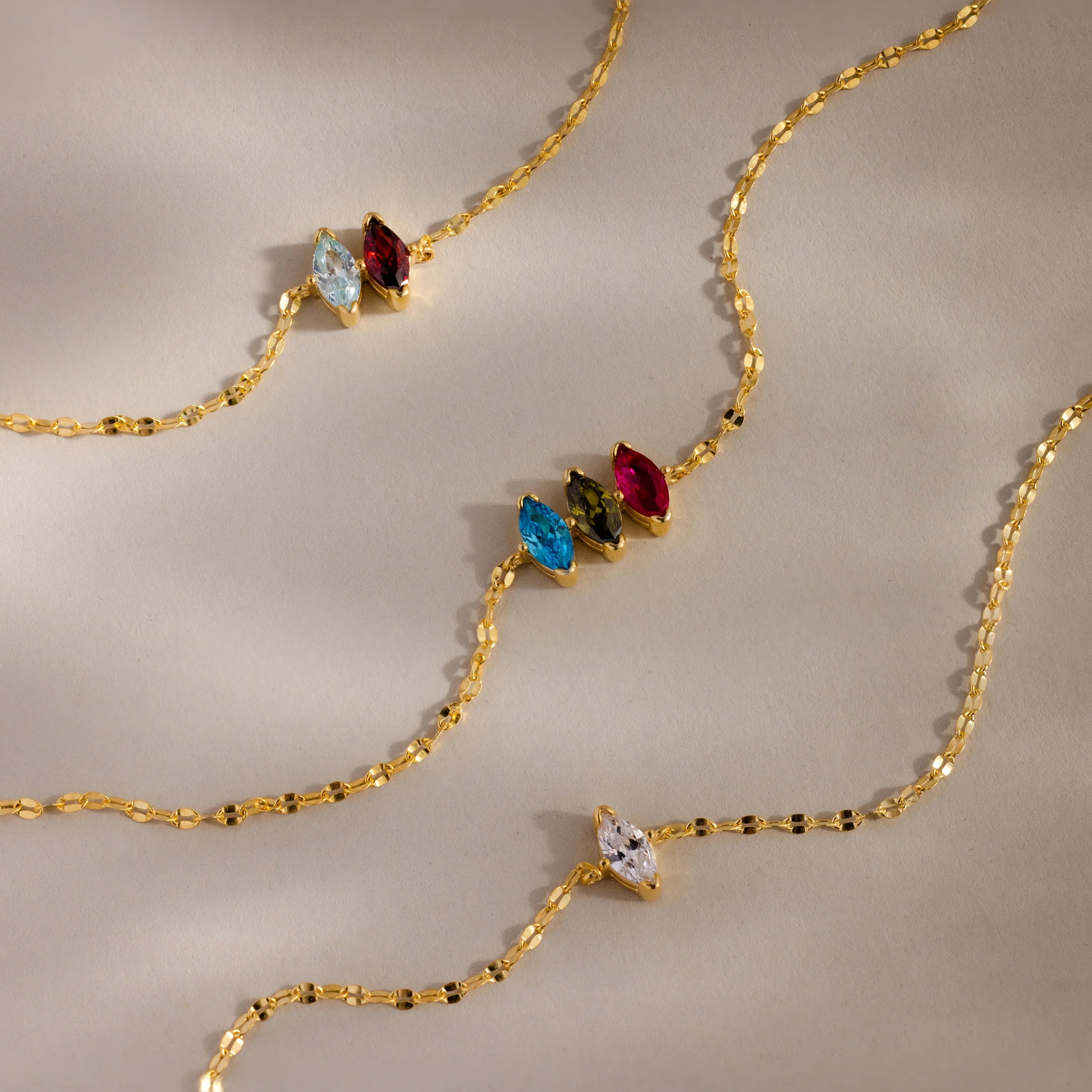 Multiple Marquise Birthstone Bracelet Silver 18K Gold Plated
