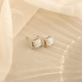 Princess Cut Opal Studs Silver 18K Gold Plated