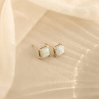 Princess Cut Opal Studs Silver 18K Gold Plated