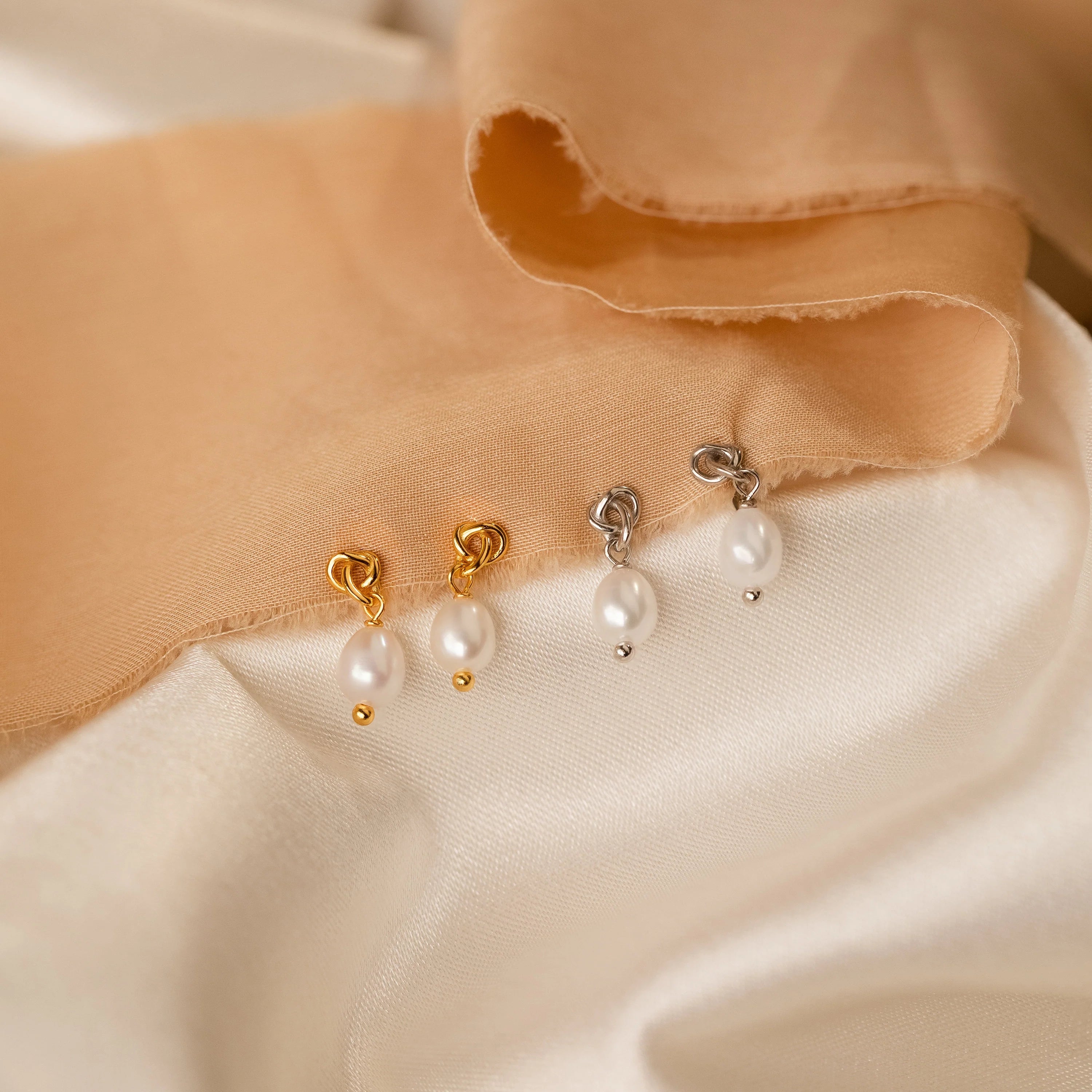 Dainty Knot Pearl Earrings Silver 18K Gold Plated