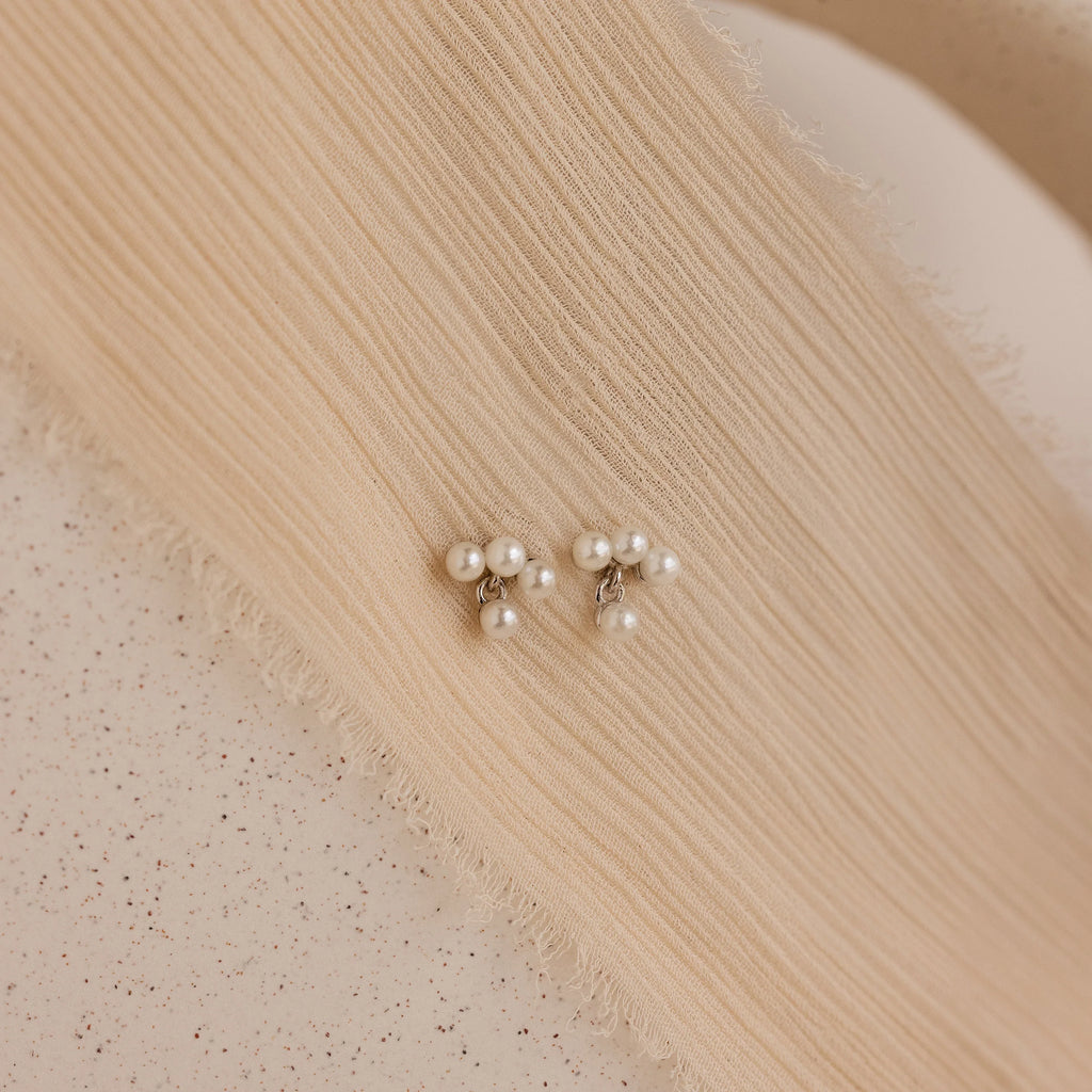 Pearl Cluster Drop Studs Silver 18K Gold Plated