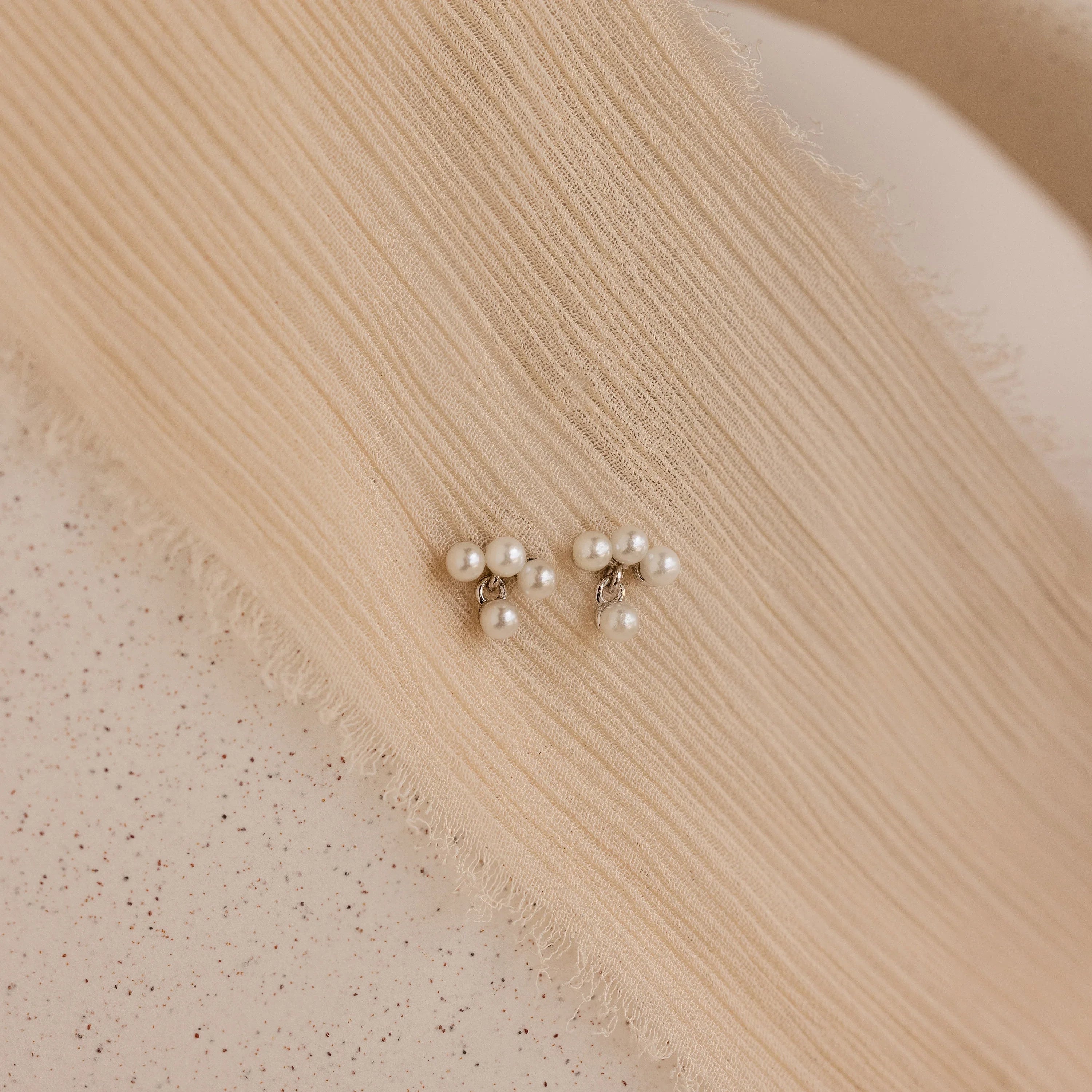 Pearl Cluster Drop Studs Silver 18K Gold Plated