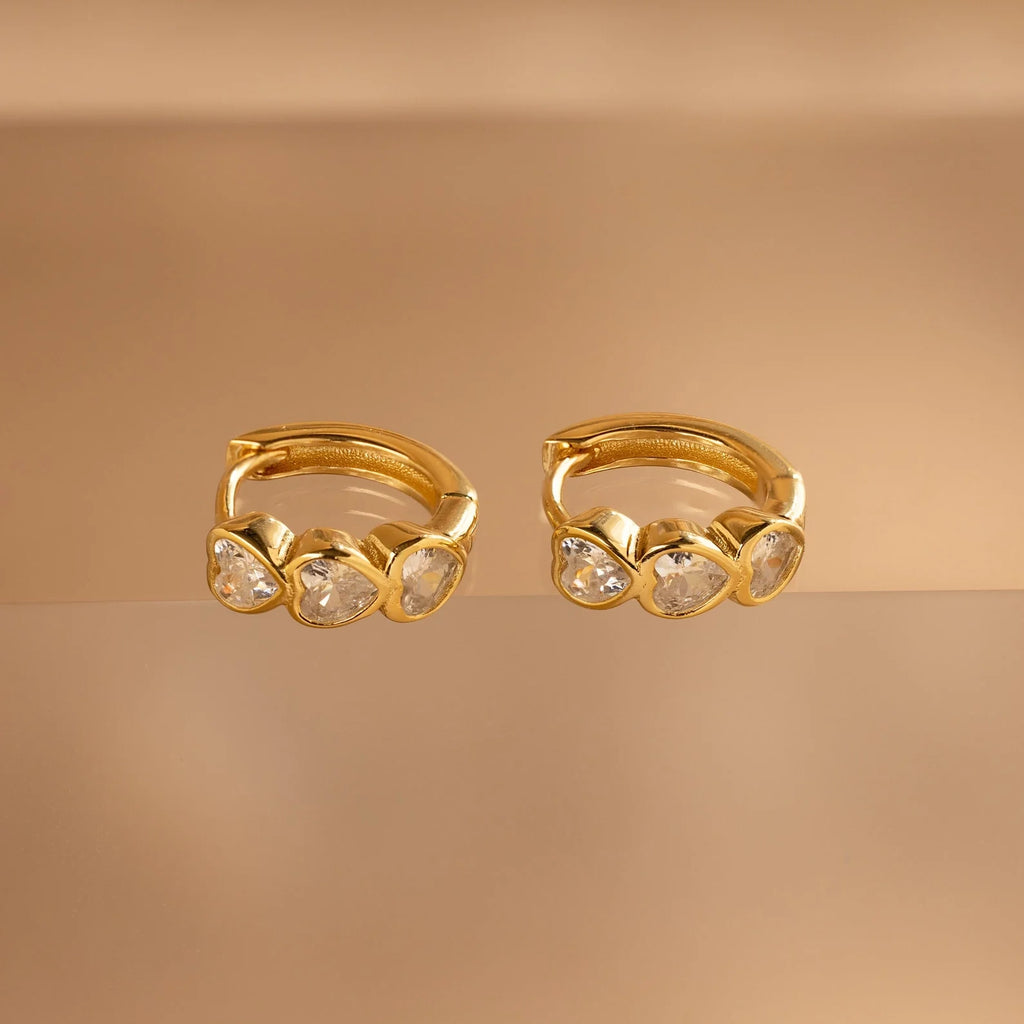 Diamond Bezel Heart Huggies  Silver 18K Gold Plated