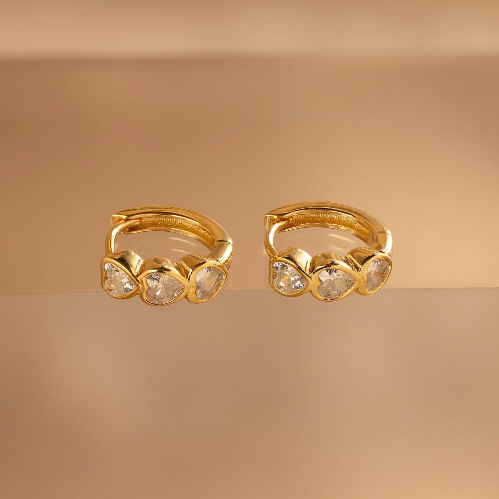 Diamond Bezel Heart Huggies  Silver 18K Gold Plated