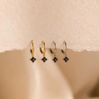 Black Ivy Flower Huggies Silver 18K Gold Plated