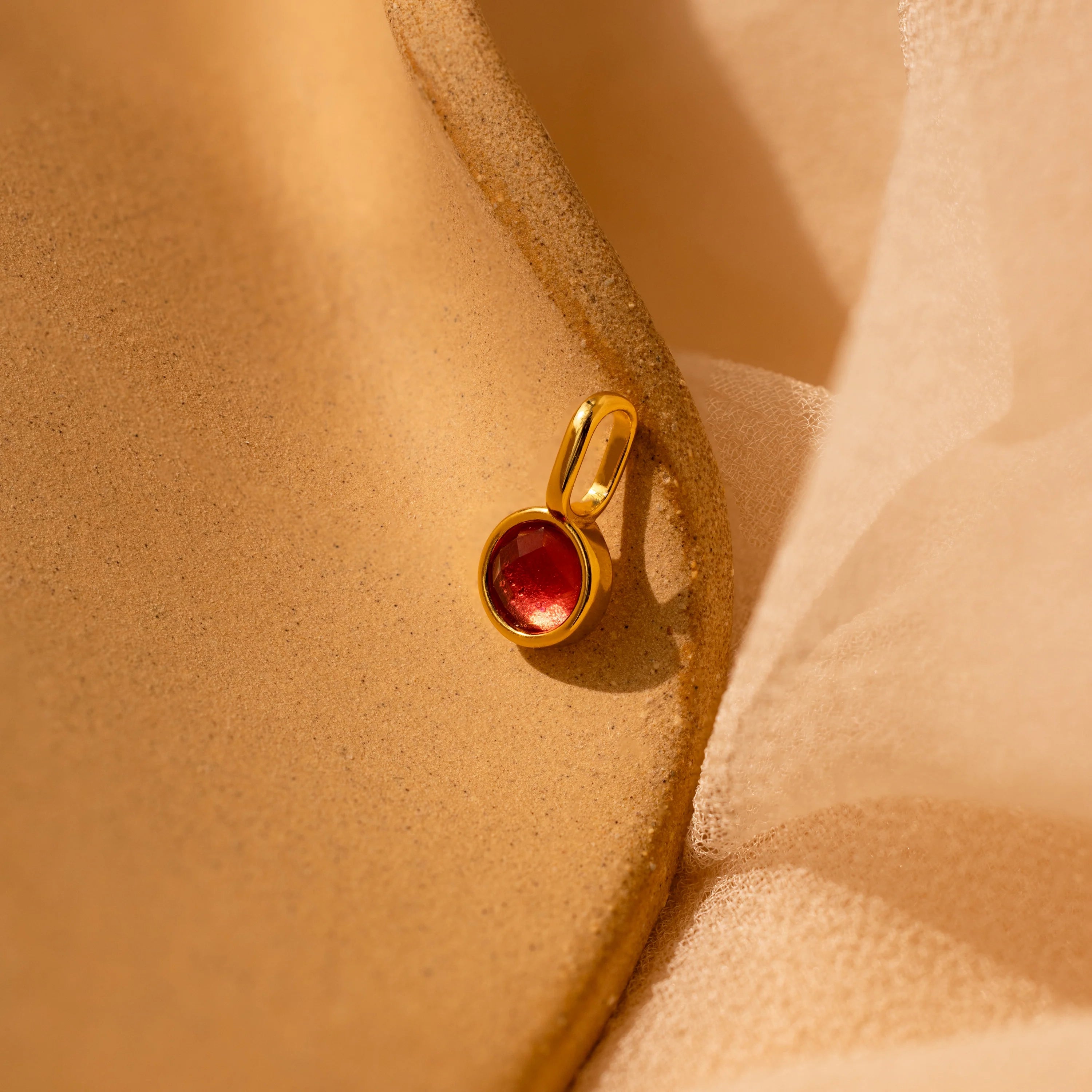 Garnet Signet Charm Silver 18K Gold Plated