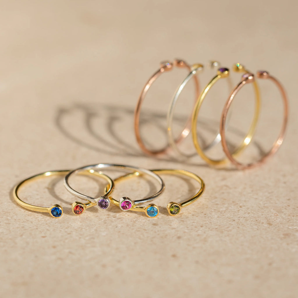 Tiny Dual Birthstone Ring Silver 18K Gold Plated