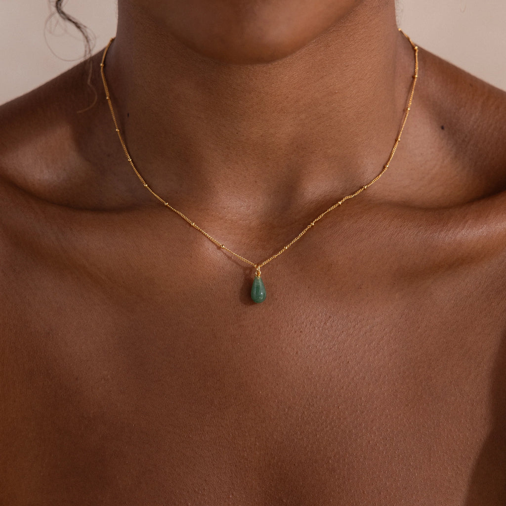 Jade Drop Necklace Silver 18K Gold Plated
