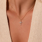 Vintage Diamond Cross Necklace Silver 18K Gold Plated