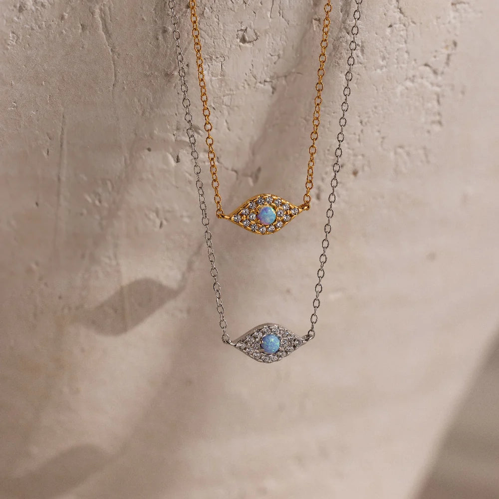 Opal Eye Necklace Silver 18K Gold Plated