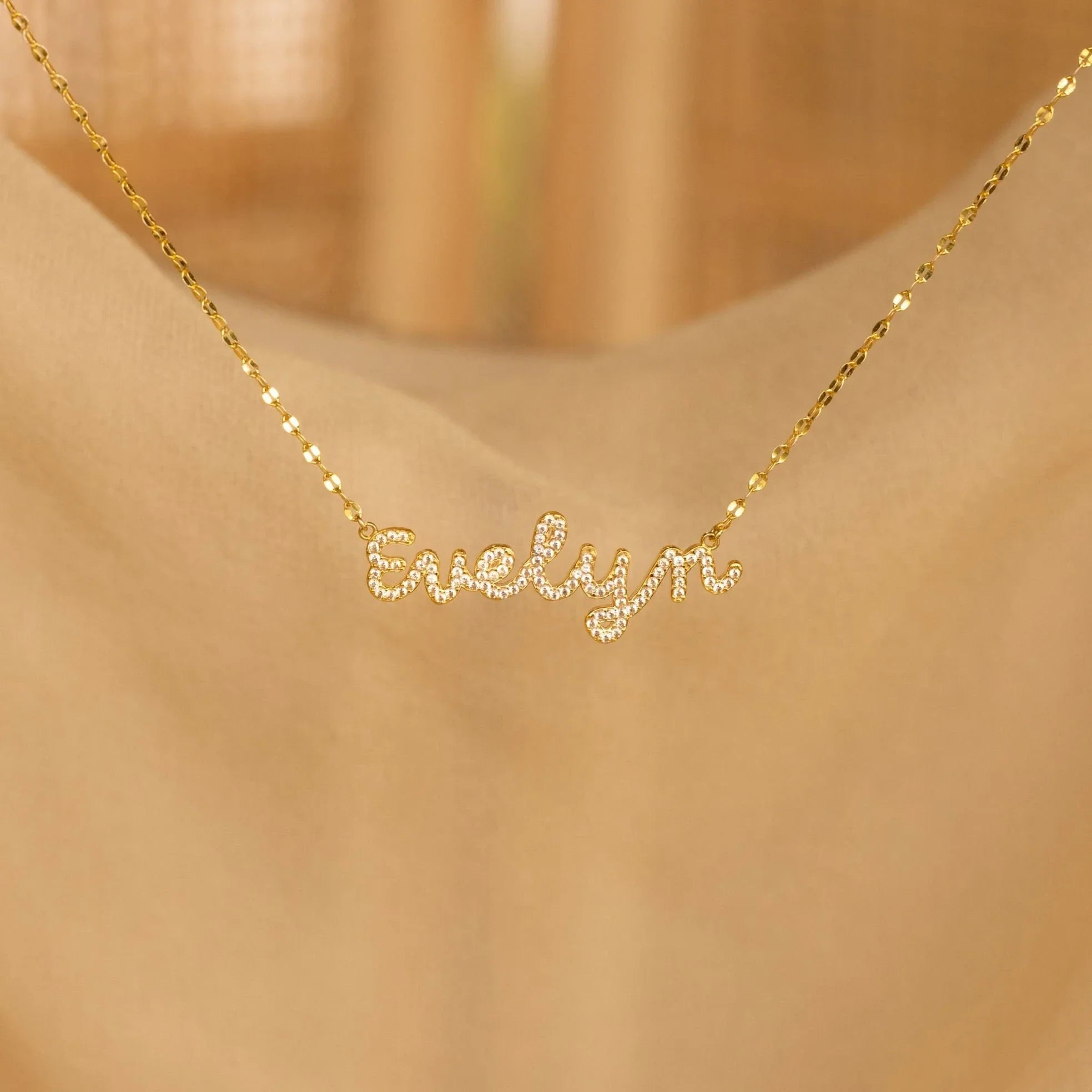 Pave Dream Script Name Necklace Silver 18K Gold Plated