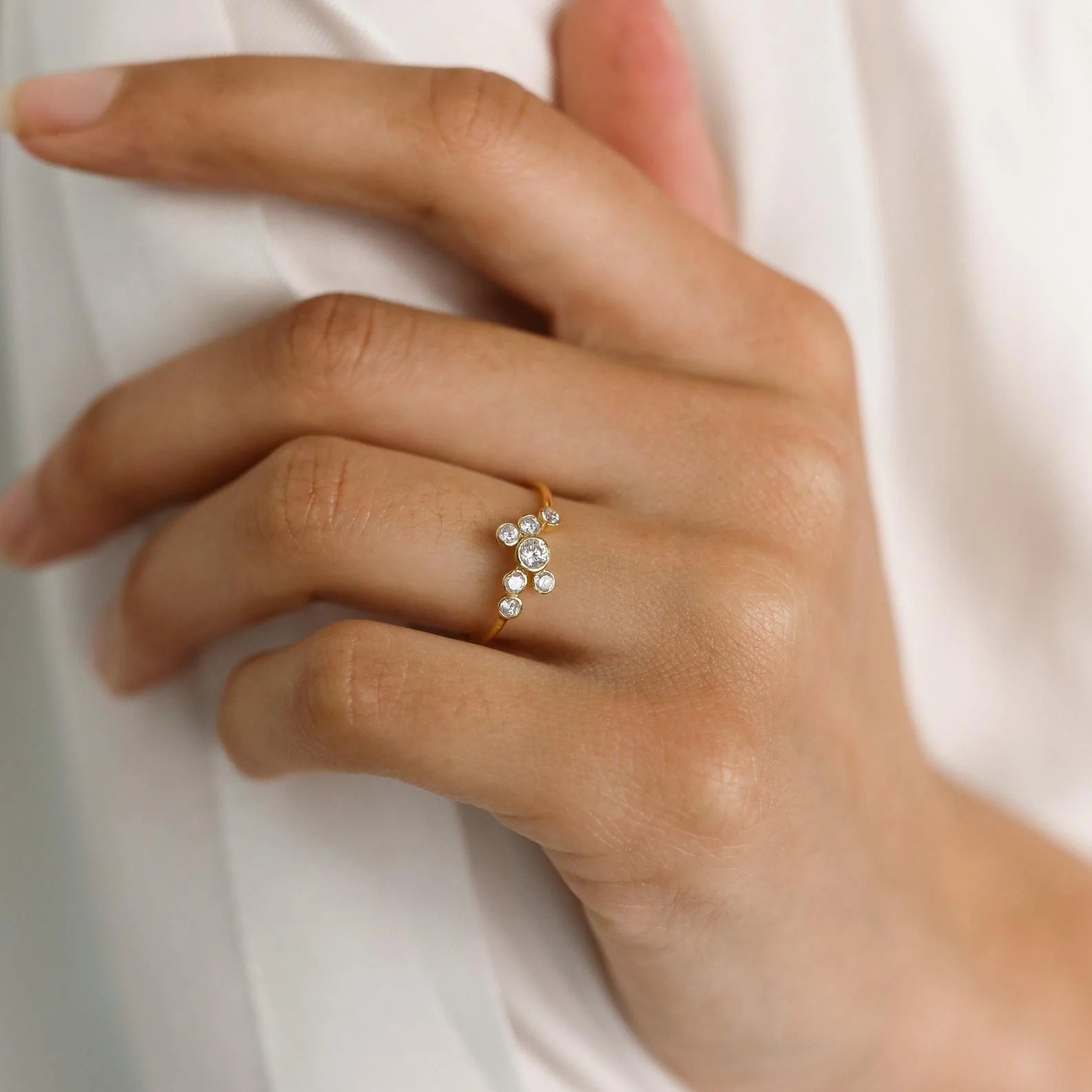 Cluster Birthstone Ring Silver 18K Gold Plated