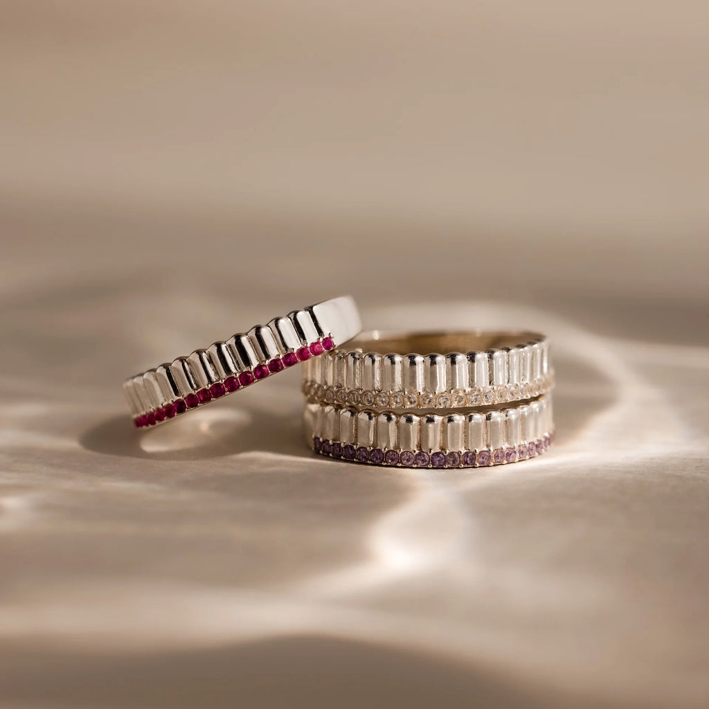 Ribbed Opal Stack Ring Silver 18K Gold Plated