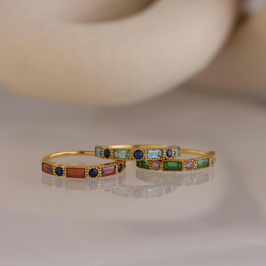 Mixed Art Deco Birthstone Ring Silver 18K Gold Plated
