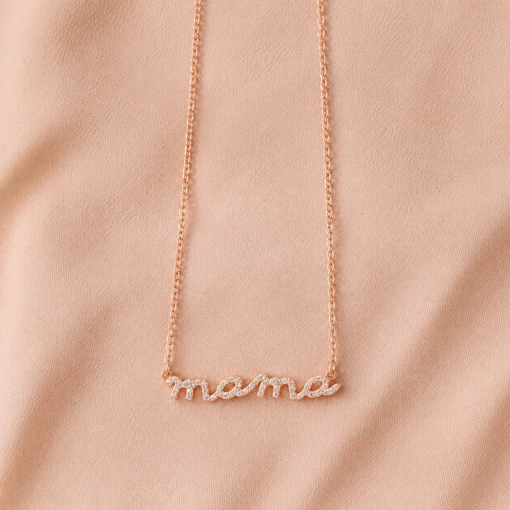 Pave Mama Script Necklace