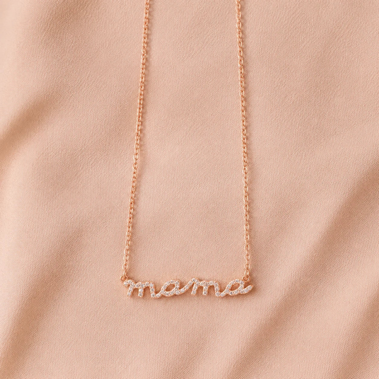 Pave Mama Script Necklace