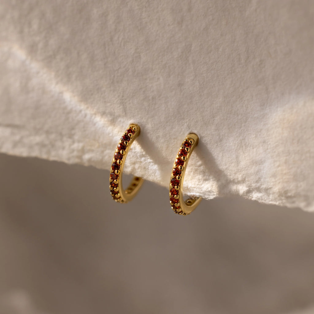 Garnet Clicker Huggies Silver 18K Gold Plated